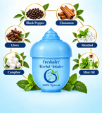 Six aromatic ingredients in Freshaler Classic herbal inhaler including  camphor, mint, clove, menthol, cinnamon and black pepper.